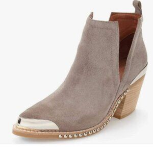 YDN Gray Studs Low Heeled Ankle Boots Faux Suede Cutout with Metal Toe Shoes